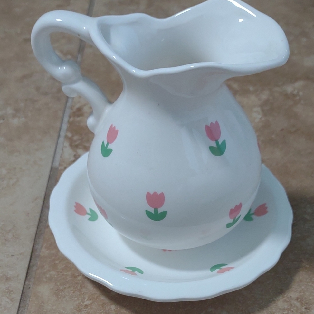 Floral Pitcher and Saucer Set
